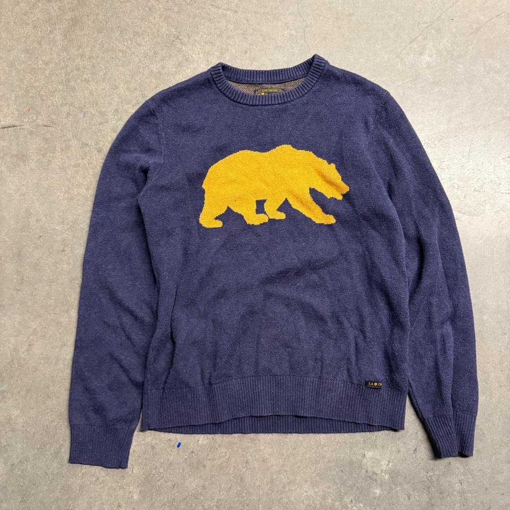 Lucky Brand Mens Navy Blue California Bear Graphic Crewneck Sweater Small